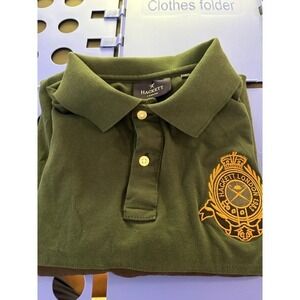 Hackett London Kids Polo Shirt Green Navy Blue Embroidered Crest‎ Logo Size L
